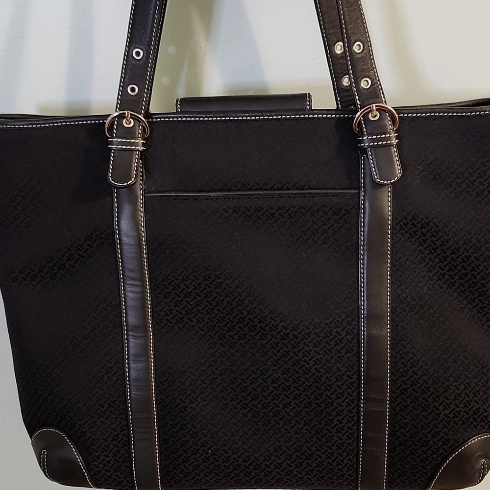 Talbots Laptop Travel Multi-Pocket Bag Black Leather Textile